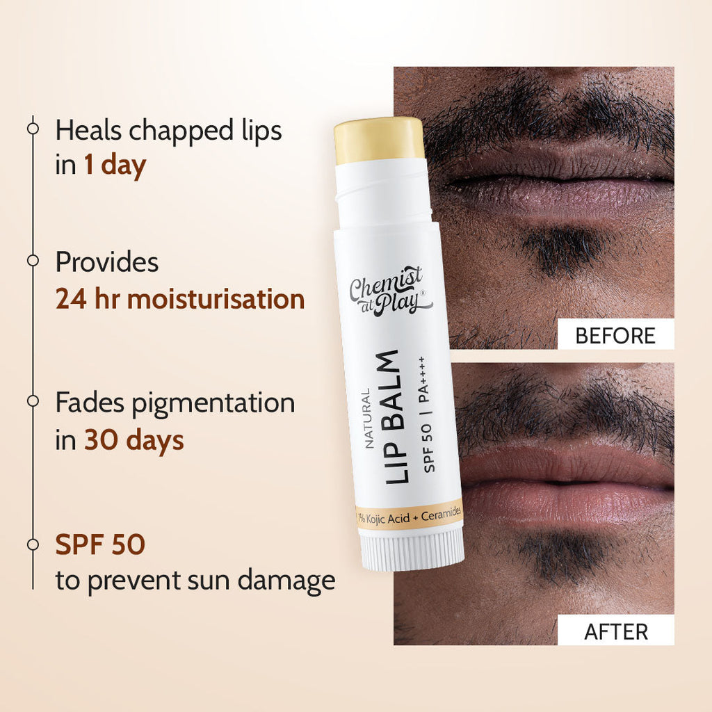 Natural Lip Balm for Chapped & Pigmented Lips | SPF 50 PA++++ & Kojic Acid